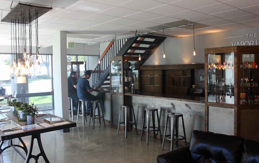 Interior of an independent vape store with a service counter